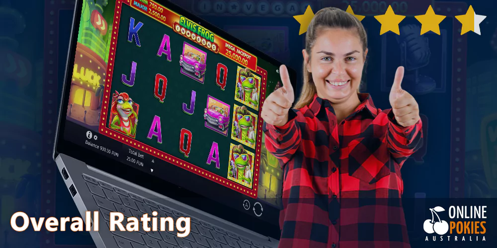 Play Elvis frog in Vegas Pokie with good rating - 4.75/5