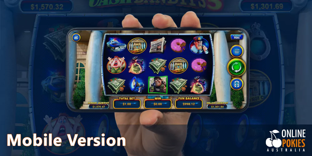 Play Cash Bandits 3 pokie on mobile devices