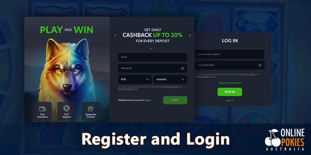 Sign up and log in to the casino to play pokies