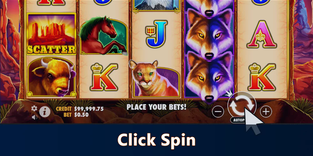 Click Spin and start playing Wolf Gold Pokie