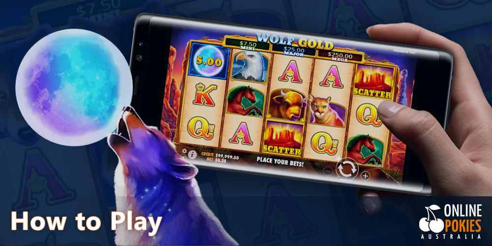 Instructions on how to start playing Wolf Gold Pokie in Australia