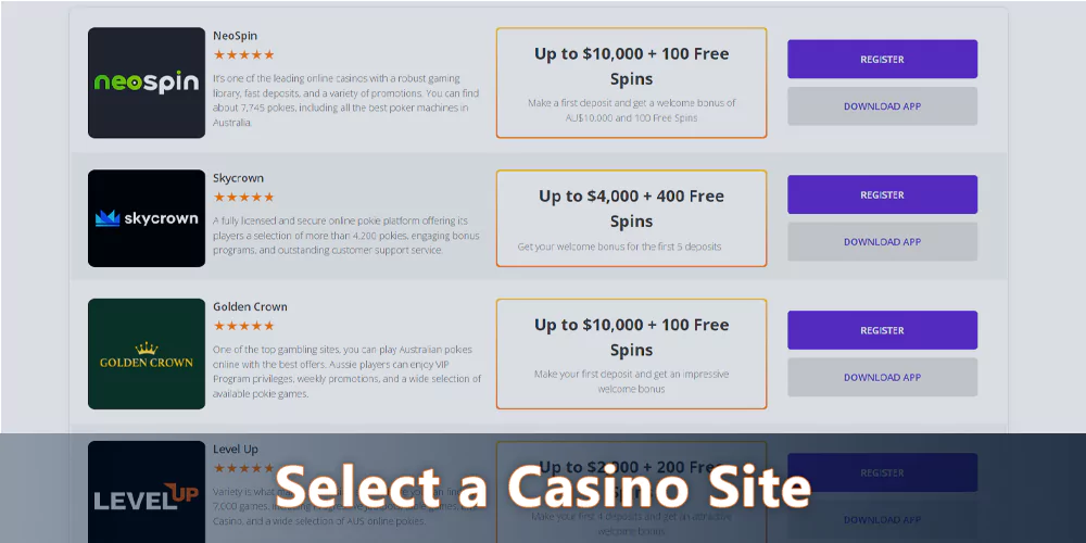 Select a online casino site