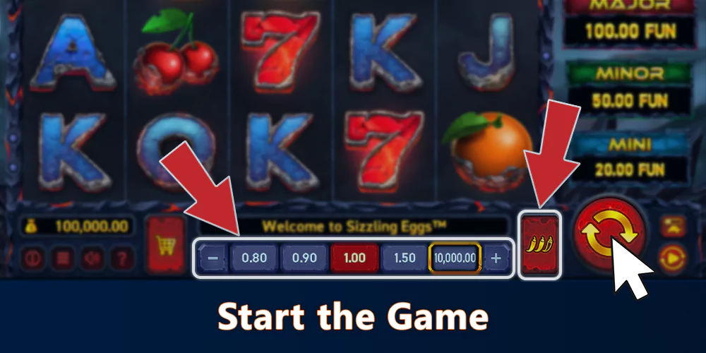 Set the stake, volatility and hit Spin in Sizzling Eggs Pokie